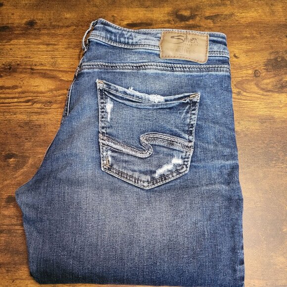 Silver Jeans Sz 29 Sam Boyfriend Low Rise Tummy Control Ripped Medium Dark Wash - Picture 3 of 13